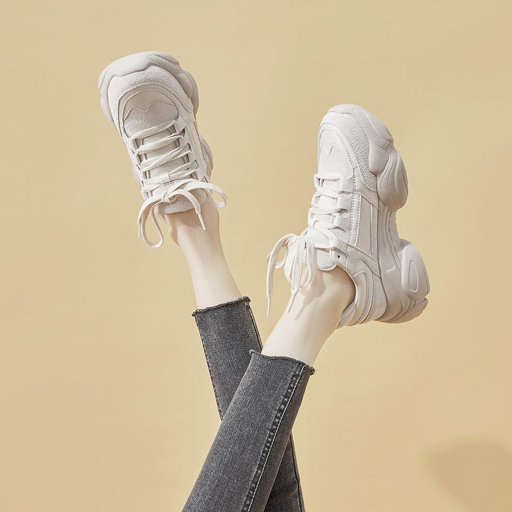 Genuine Leather Showing Feet Little Daddy's Shoes Women's New Autumn  Fashion Thick Soles Casual Versatile Sneakers