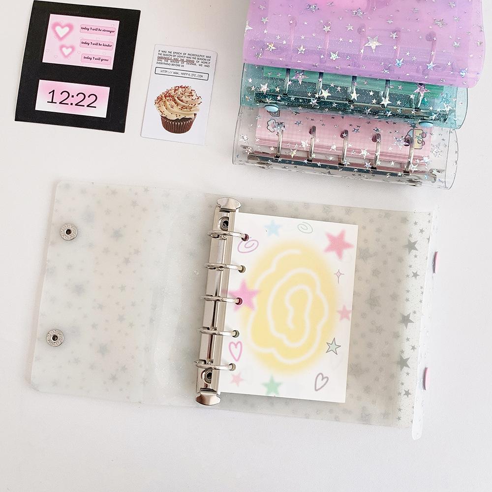 Transparent and Shiny M5 Star Loose-leaf Notebook for Students  Laser-etched and Colorful  Girls' Double Snap Closure Diary.