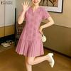 ZANZEA Women Casual V-Neck Short Sleeve Elegant Lace Patchwork Dress