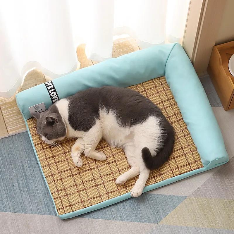 E9 Summer Pet Cooler Cat Kennel Dog Kennel Ice Cool Cooling Rattan Mat Pet Bed Removable Washable Non-stick Hair Pet Supplies
