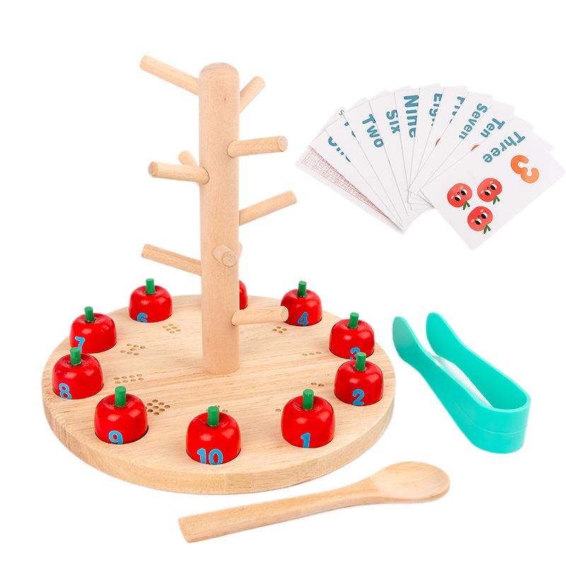 

Baby Montessori Digital Apple Tree Education Wooden Toys Children Learn Digital Clip Beads Skills Training Early Education Game