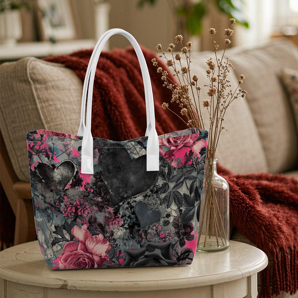 Gothic Floral Heart Tote Bag for Women Stylish Shoulder Bag for Daily Use