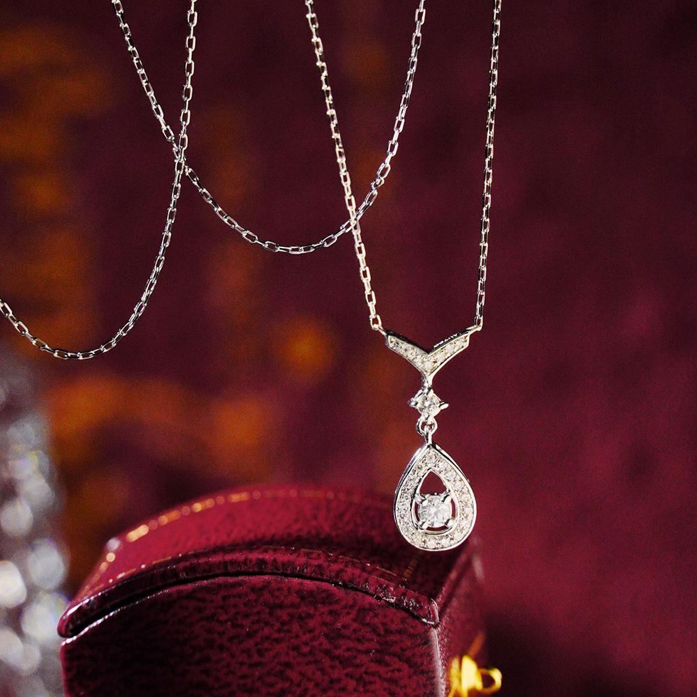 Gold-Plated S925 Sterling Silver Water Drop Zircon Pendant Necklace for Women