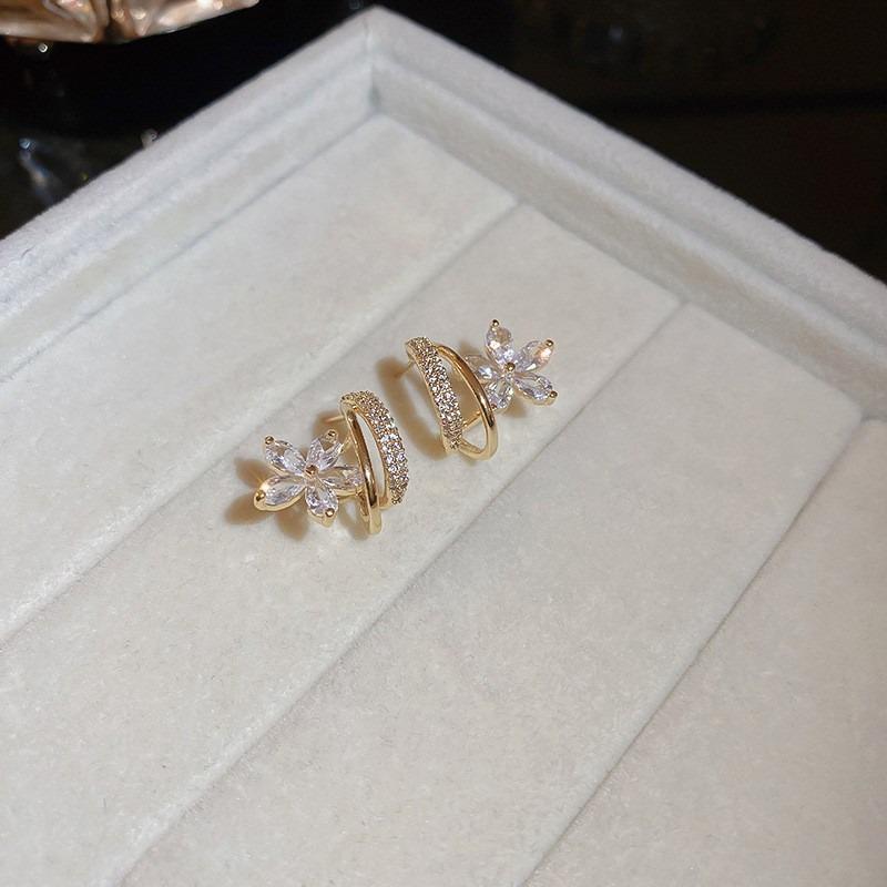 Silver Needle Zircon Flower Pearl Stud Earrings Exquisite Light Luxury High-end Earrings Niche White Versatile Earrings