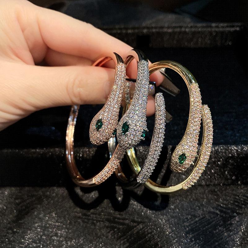 Vintage Green-Eyed Serpent Bangle: Exotic Snake Evil Eye Bracelet for Women