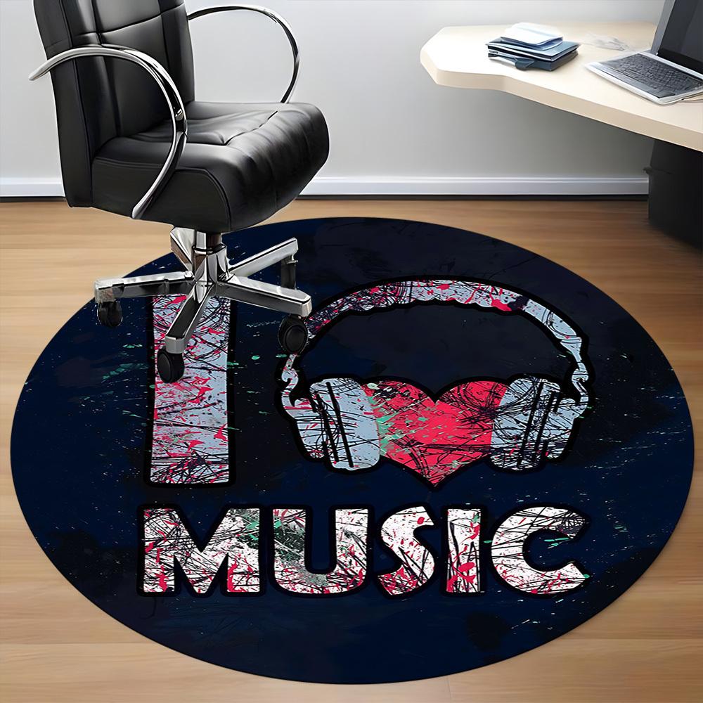 1pc Music Love Office Round Area Rug, Indoor Mat Suitable ForOffice, Under Office Chairs Bedroom Living Room Home Decor T162