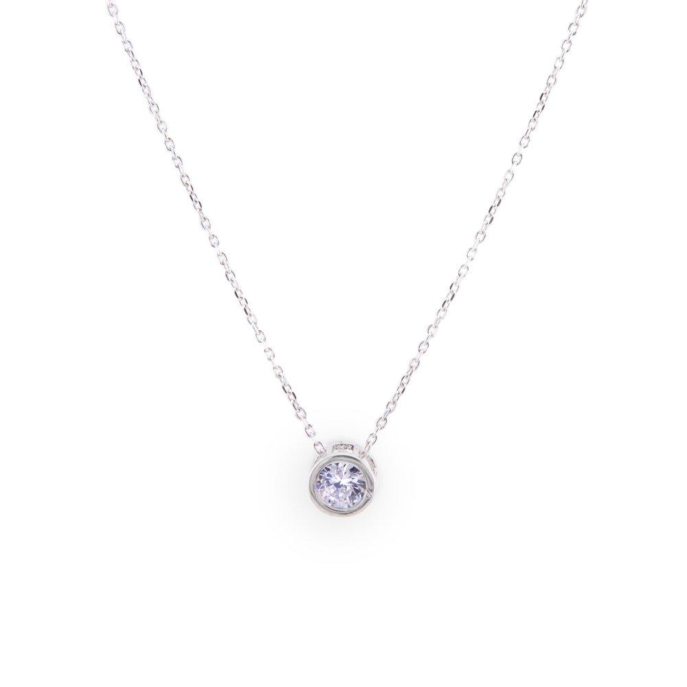 92.5 Silver Simulant Diamond Round Necklace Ss238N