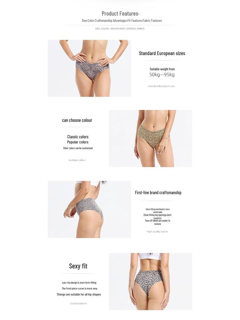 European & American Women's Leopard Print High-Waist Cotton Panties - Seamless, Breathable, Sexy Knit.