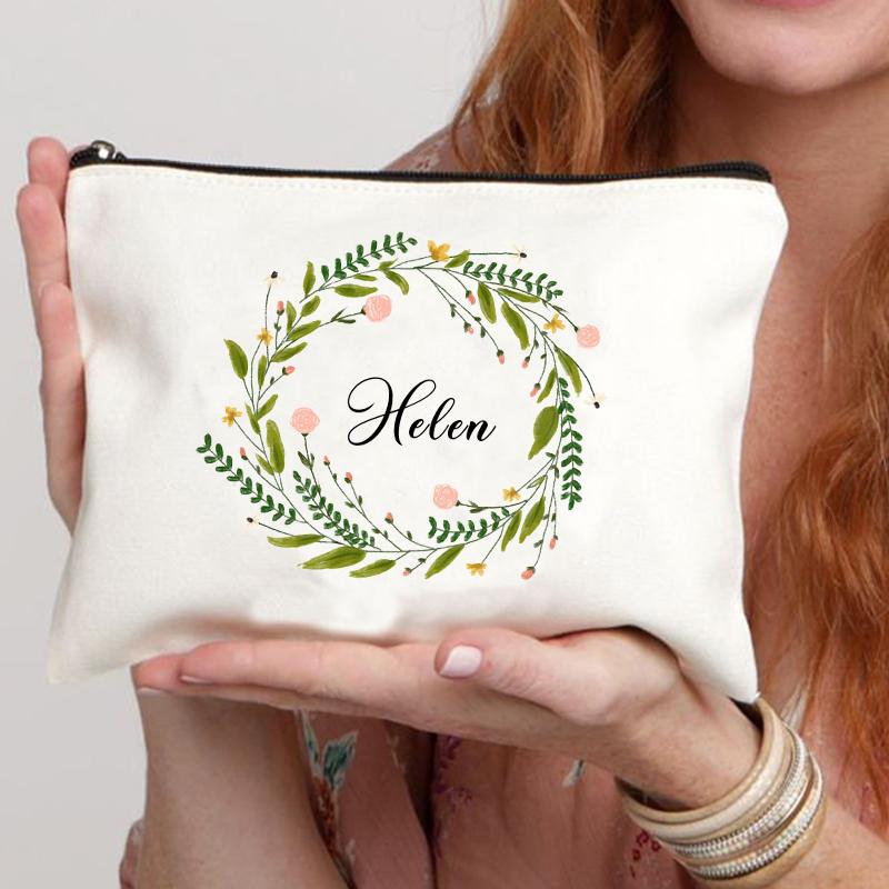 Garland Personalized Name Canvas Cosmetic Bag Travel Zipper Storage Toiletry Bags Retro Pencil Case Teacher Bride Gift Customize