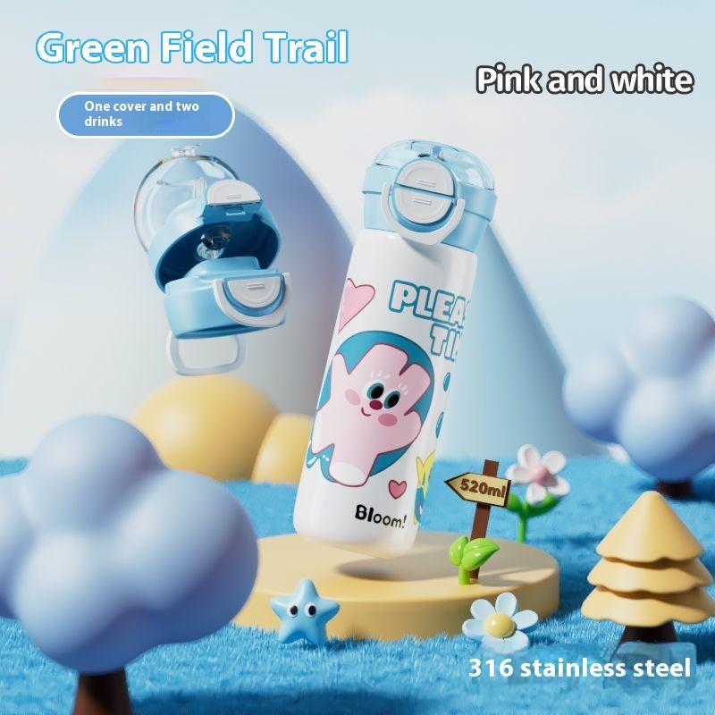 

GIANXI 520ml Green Stainless Steel Thermos Bottle Home And Kitchen Coffee Cup With Straw Portable Cartoon Children Vacuum Flasks 520ML синій