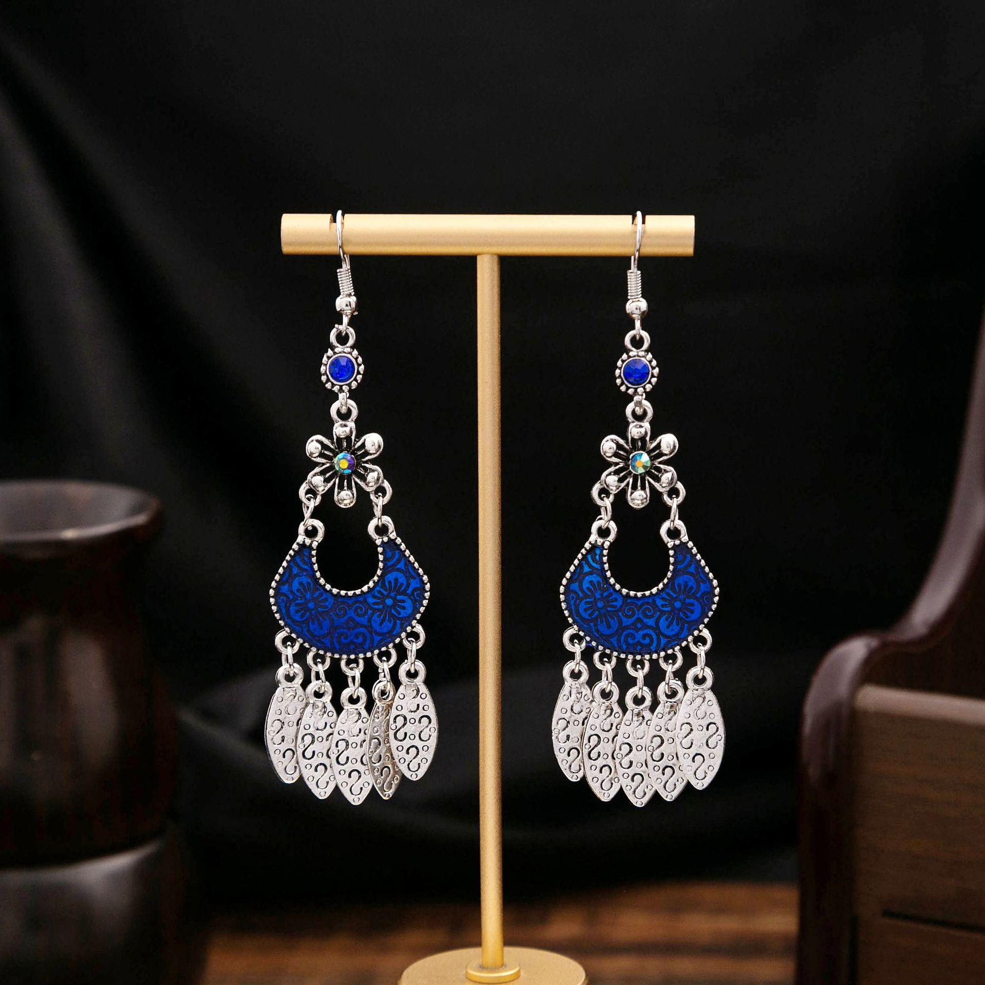 

Серьги-кисточки в этническом стиле с синей бирюзой для женщин