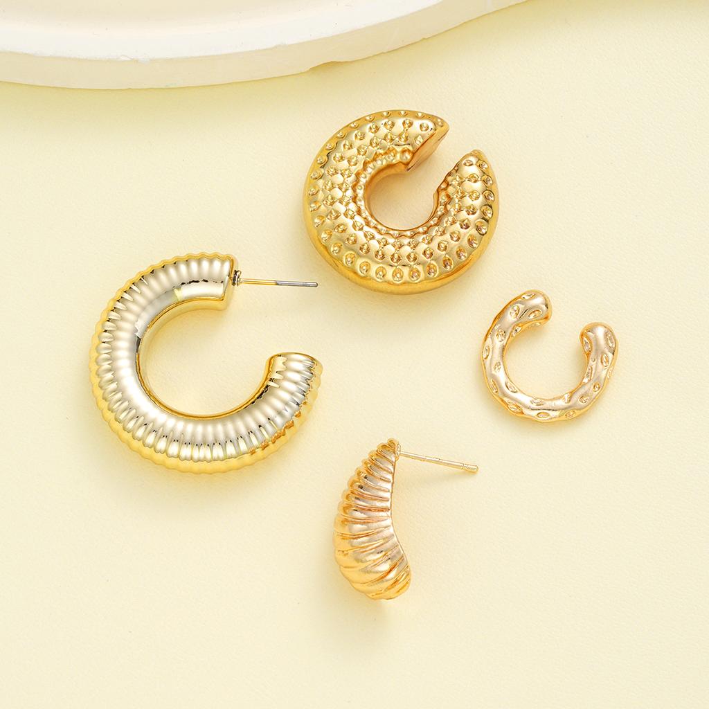 New 4PCS Vintage Punk Thick Ear Cuff for Women Geometric Gold Color CCB Twisted C Shape Waterdrop Earrings Sets Earclips Jewelry