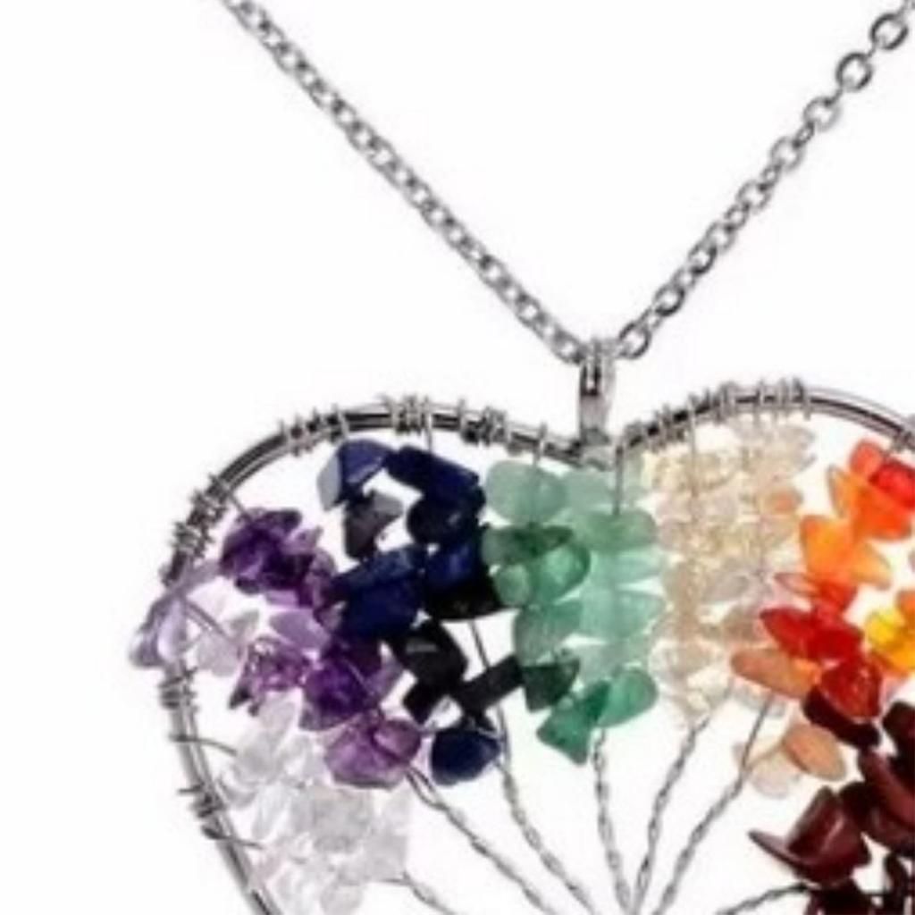 Life Tree Necklace 7 Complete Chakra Chain Gravel Zinc Alloy Peach Heart Women Accessories