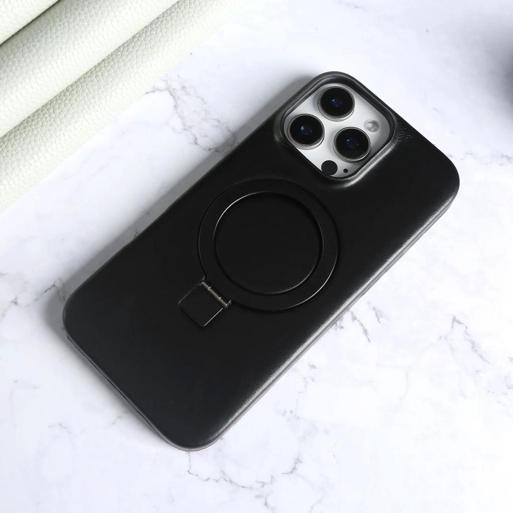 Genuine Leather Waxed Texture Case for iPhone 17 Pro Max 16 Pro Premium Business Slim Leather Magnetic Kickstand Shockproof Cover