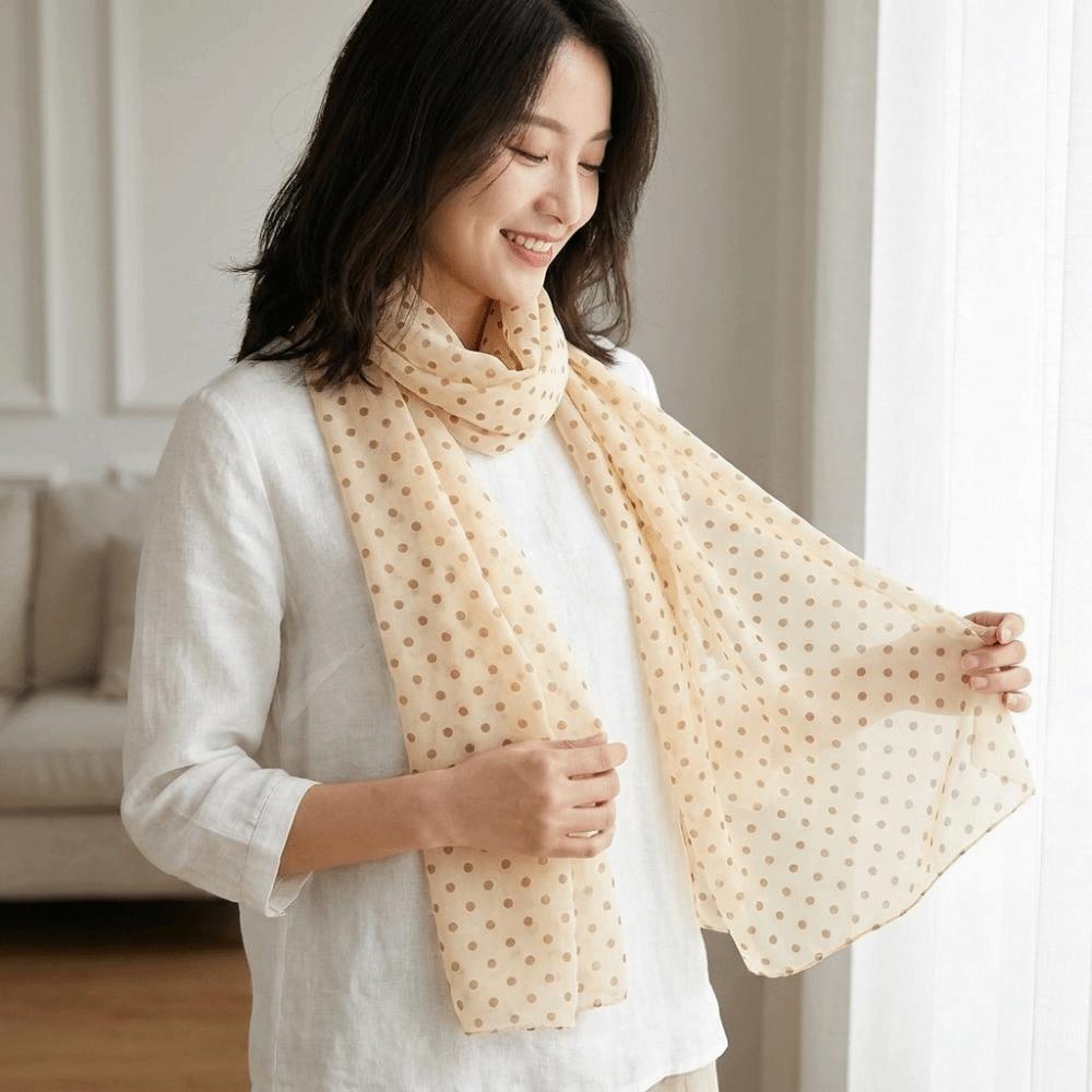 Breathable Sun Protection Shawl Thin Chiffon Long Beach Silk Scarf Polka Dots Printed Scarf Travel