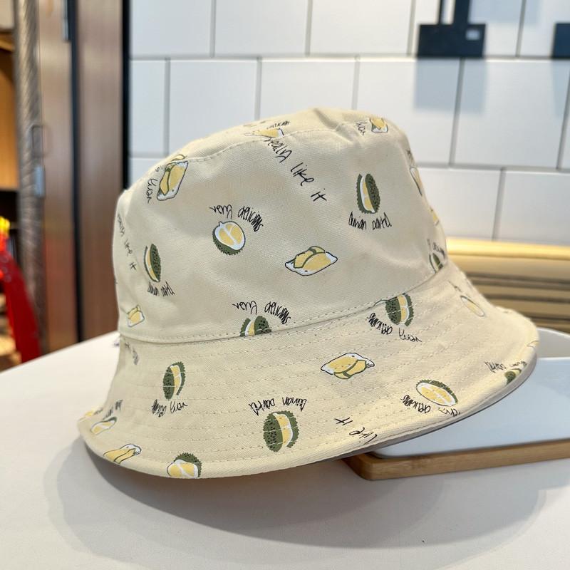 Stylish Korean Durian Embroidered Double-sided Fisherman Hat For Women Spring/summer Sun Protection Bucket Hat