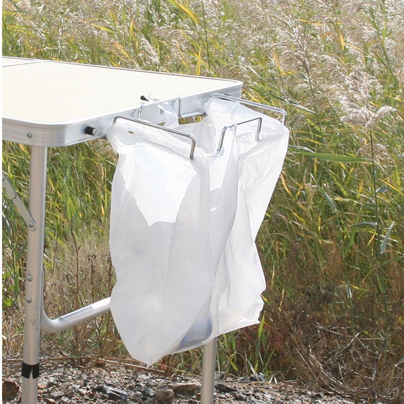 Portable Iron Wire Storage Rack: Camping Table & BBQ Picnic Accessories Rack for Garbage Bags