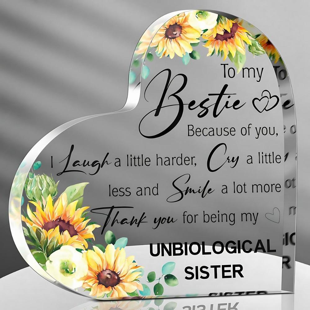 Friendship Gifts for Women: Bestie Plaque, Sunflower Flower Gift, Sister Birthday Thank You Acrylic Friendship Gift