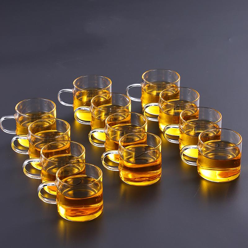 100ml 12er Set Chinesischer Stil Wasserbecher mit Henkel Teeverkostungsbecher Transparent Kung Fu Teebecher Geeignet für Familienfeiern