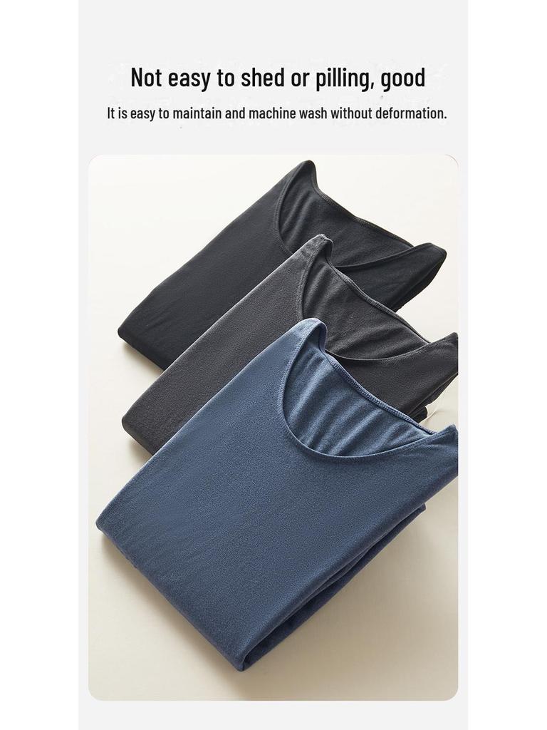 Women's Thermal Down Skincare Underwear Set - Autumn/Winter Round Neck Top & Bottom for Couples