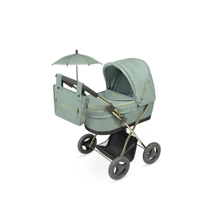 Doll Stroller - DE CUEVAS TOYS - Capriccio - Matching Umbrella - 48x26 Cm - Handlebar 60 Cm - Green