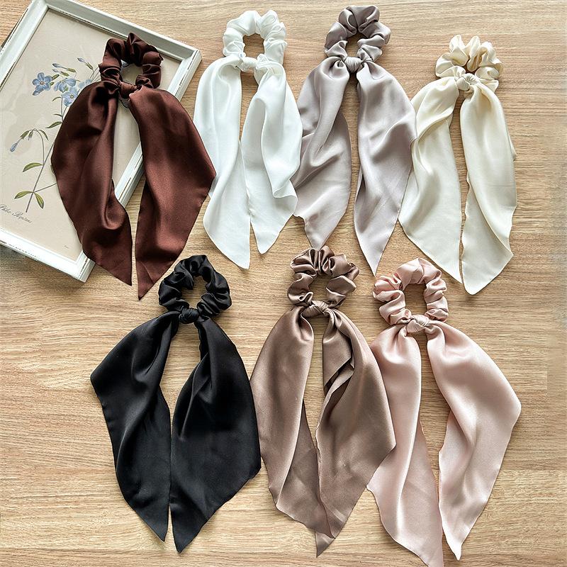 New Satin Silk Bows Woman Elastic Headband Satin Hair Bows With Elastic Band French Hair Bands Shiny For Hair Accessories Ladies