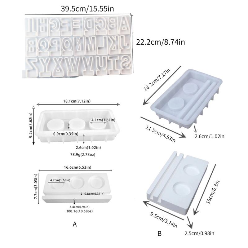 Candle Holder Mold English Letter Candlestick Silicone Mold with 2/3 Holes Base for Making Tealight Candle Holder DIYs