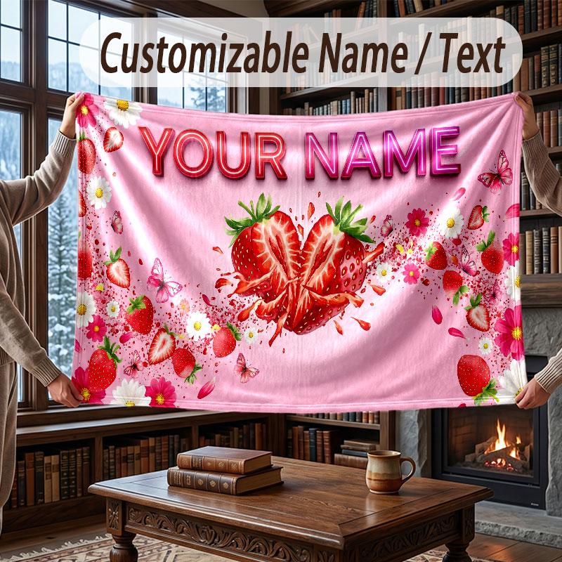 Floral Garden Theme Throw Blanket Custom Name Text Personalized Blanket Soft Cozy Blanket for Home Sofa Bed