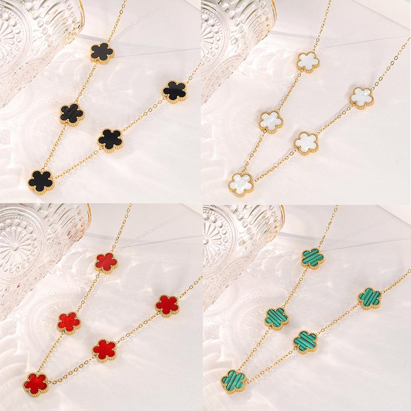 Gold Silver Color Pendant Necklaces Double Sided Flowers Stainless Steel Necklace Elegant Charms for Necklace Women Charm Clover