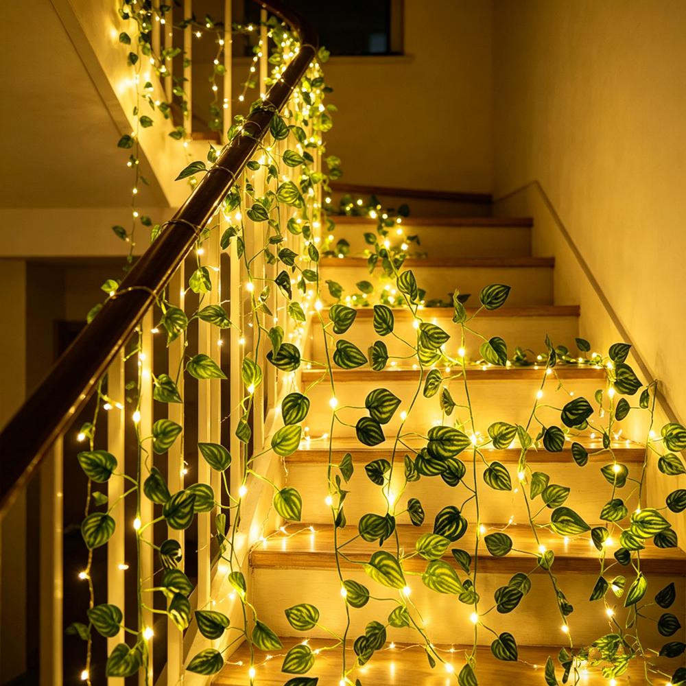 USB Artificial Vine Wedding Fairy Lights Christmas Tree Garland Light Flower Green Leaf String Lights Home Decor