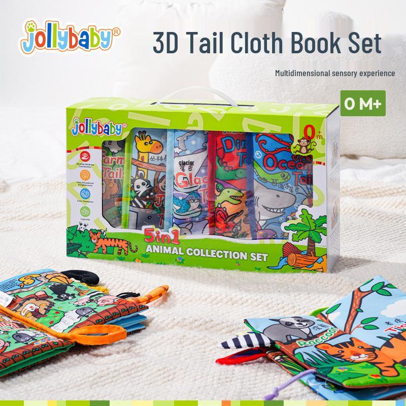 Jollybaby Infant Animal Tails Cloth Book Set - Tear-Proof Early Learning Toy