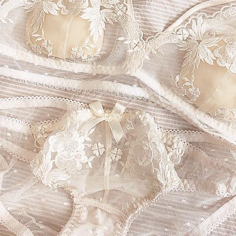 New French Thin Strap Lace Underwear Women's Suit, Thin Small Triangular Cup, No Steel Ring, No Trace, Breathable Bra Cover