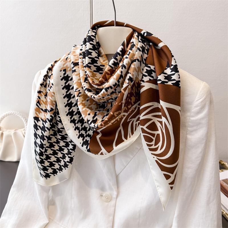 Fashion Square Silk Scarf Women Luxury Satin Print Hijab Scarves Pareo Bandana Female Shawl Wrap Headband Foulard 90*90Cm