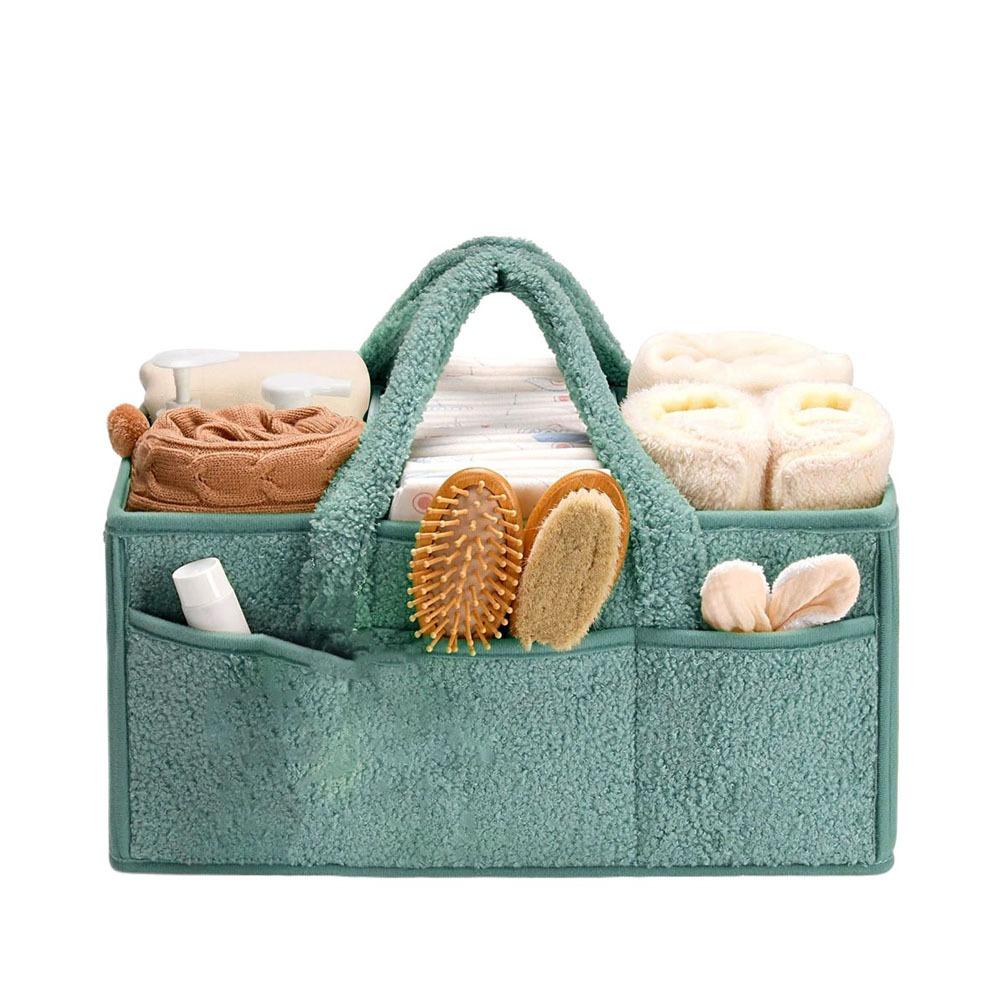 

Large Capacity Baby Diaper Bag Plush Diaper Storage Basket Practical Baby Diaper Basket Boys Girls зелёный