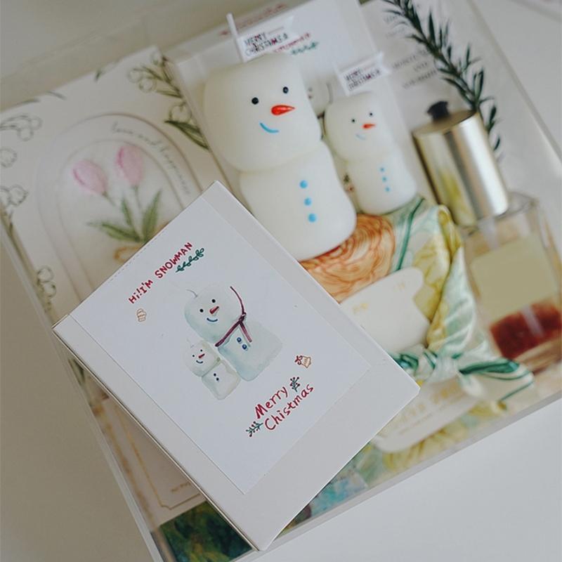 Holiday Snowman Candle Set 2Pcs Soybean Wax Blend Long Burning Festival Fragrances Decorative Storage Designs