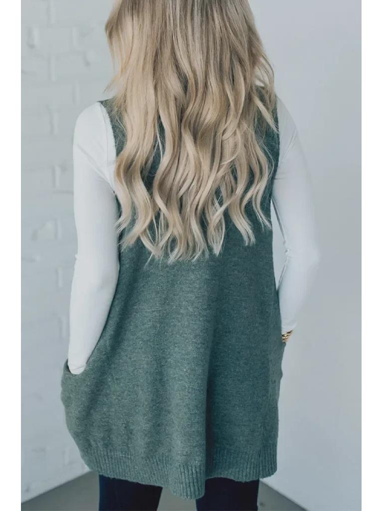 Herbst/Winter Einfarbiger V-Ausschnitt Taschen Strickweste Pullover 2025