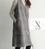 Religeuses Layered Tight Dress with Checkered Sleeveless Long Knit Dress Women's Print, V-Neck, (Medium)