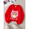 Kids Sweatshirt , Casual Sweatshirt Printed Round Neck Pullover, Happy Easter Bunny Pink Bow, Autumn and Winter