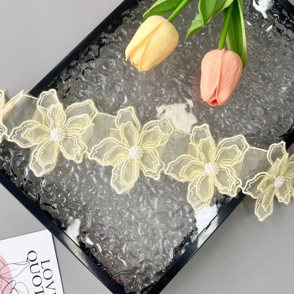 Handmade Beaded Multi-Color Organza Three-Dimensional Flower Barcode Clothing Lolita Skirt Decorative Water-Soluble Lace