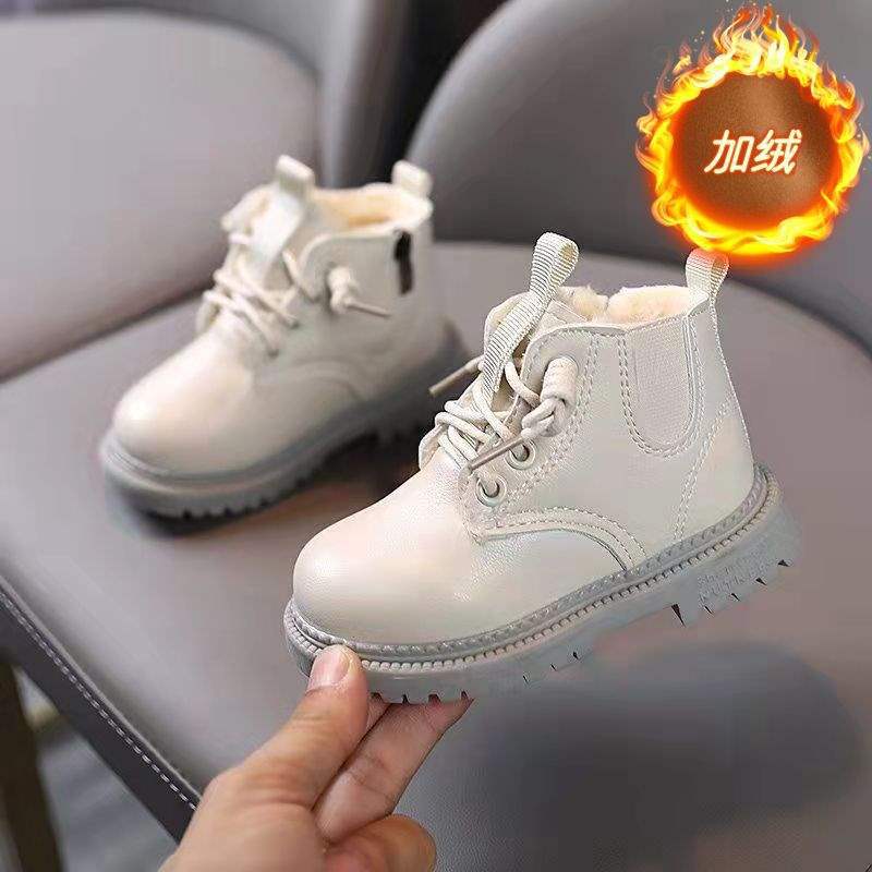 Mädchen Martin Stiefel Kinder Weichsohlen Kurzstiefel Baby Samt Herbst und Winter Baumwollschuhe Neue Britische Rutschfeste Einzelstiefel Jungenstiefel