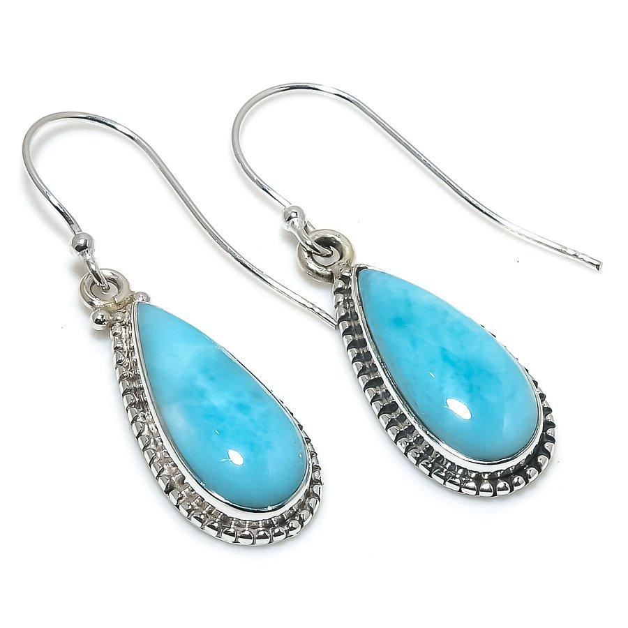 Natural Republic Larimar Gemstone Handmade 925 Solid Silver Earring 1.50" D1v25