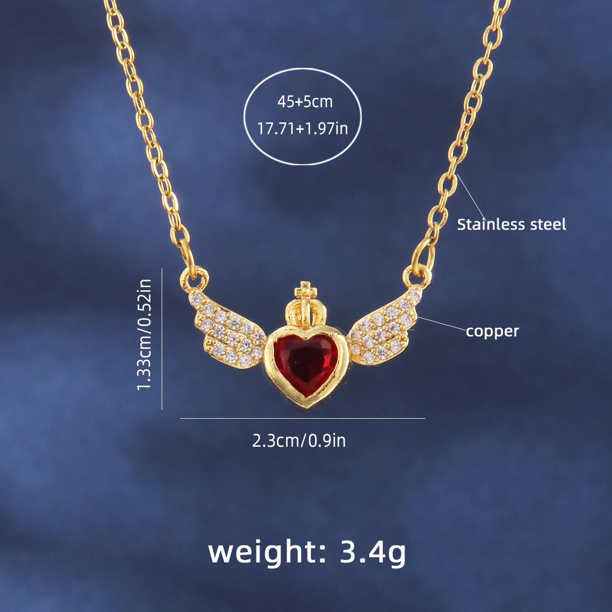 

Медная микроинкрустированная цепочка на ключицу с крыльями ангела, универсальное ожерелье с циркониевой короной в форме сердца для похудения