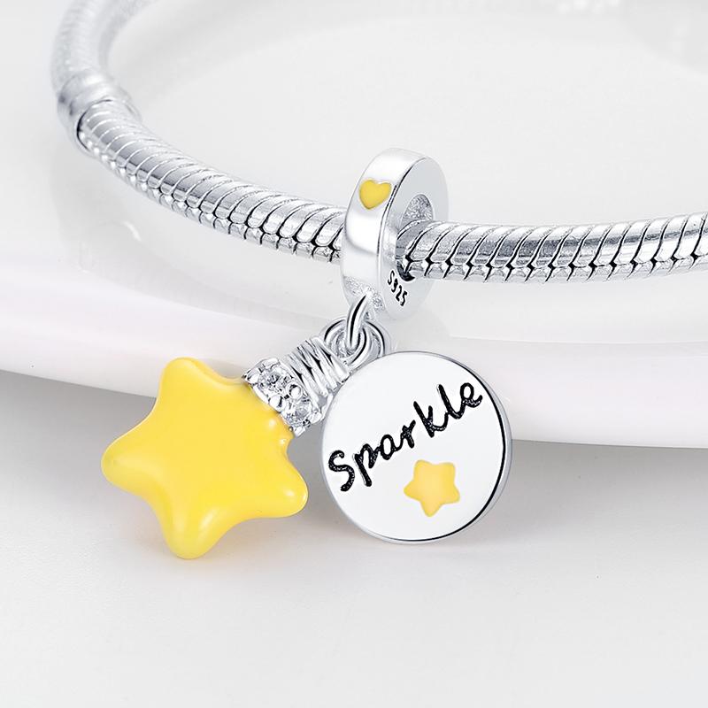 Inlaid Zircon Charm Beads 925 Silver Bee Glow In The Dark Firefly Star Charms Pendant Fit Bracelet DIY Jewelry
