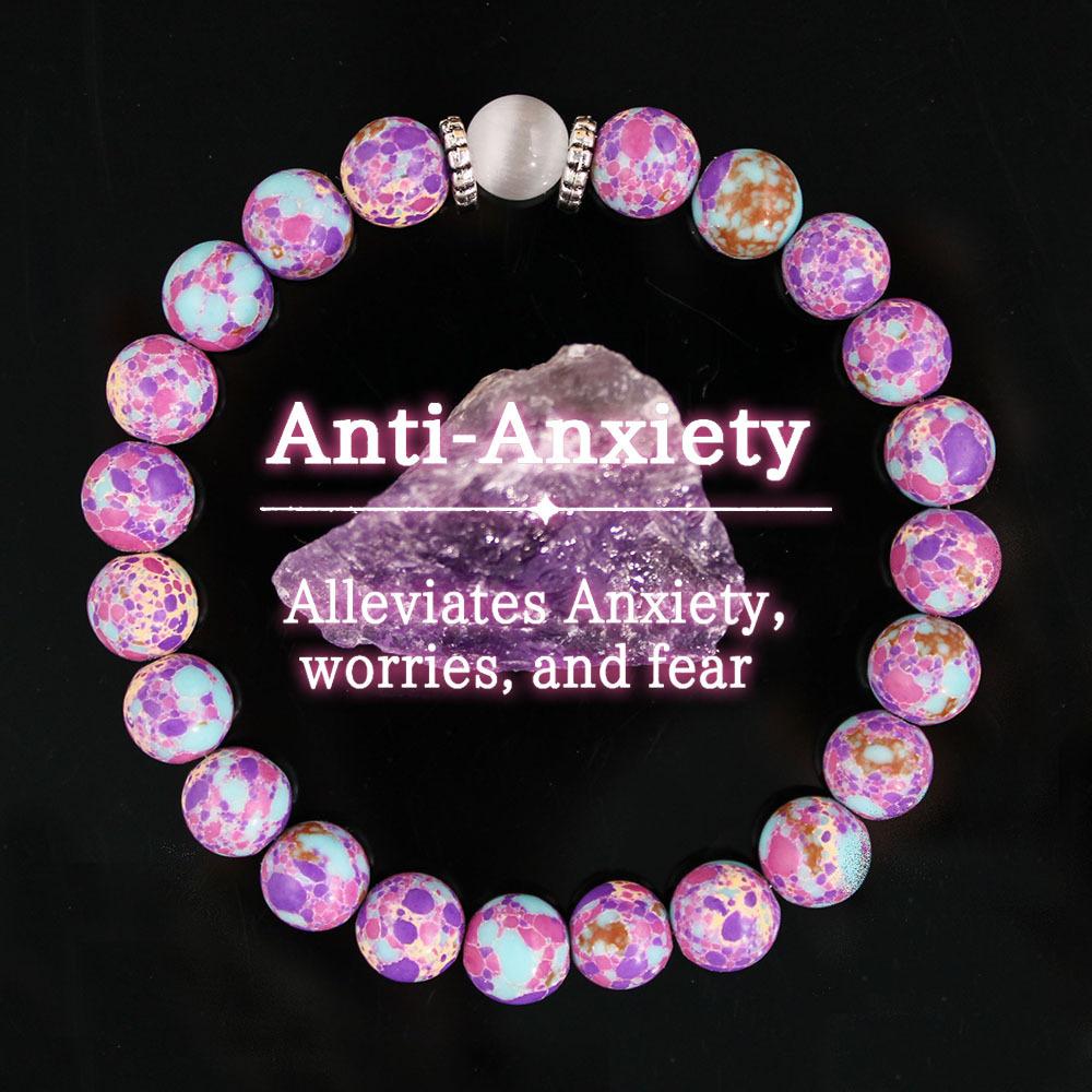 8mm Natural Stone Bracelet, White Cat's Eye Stone Imitation Purple Emperor Turquoise Bead Bracelet, Anti-anxiety