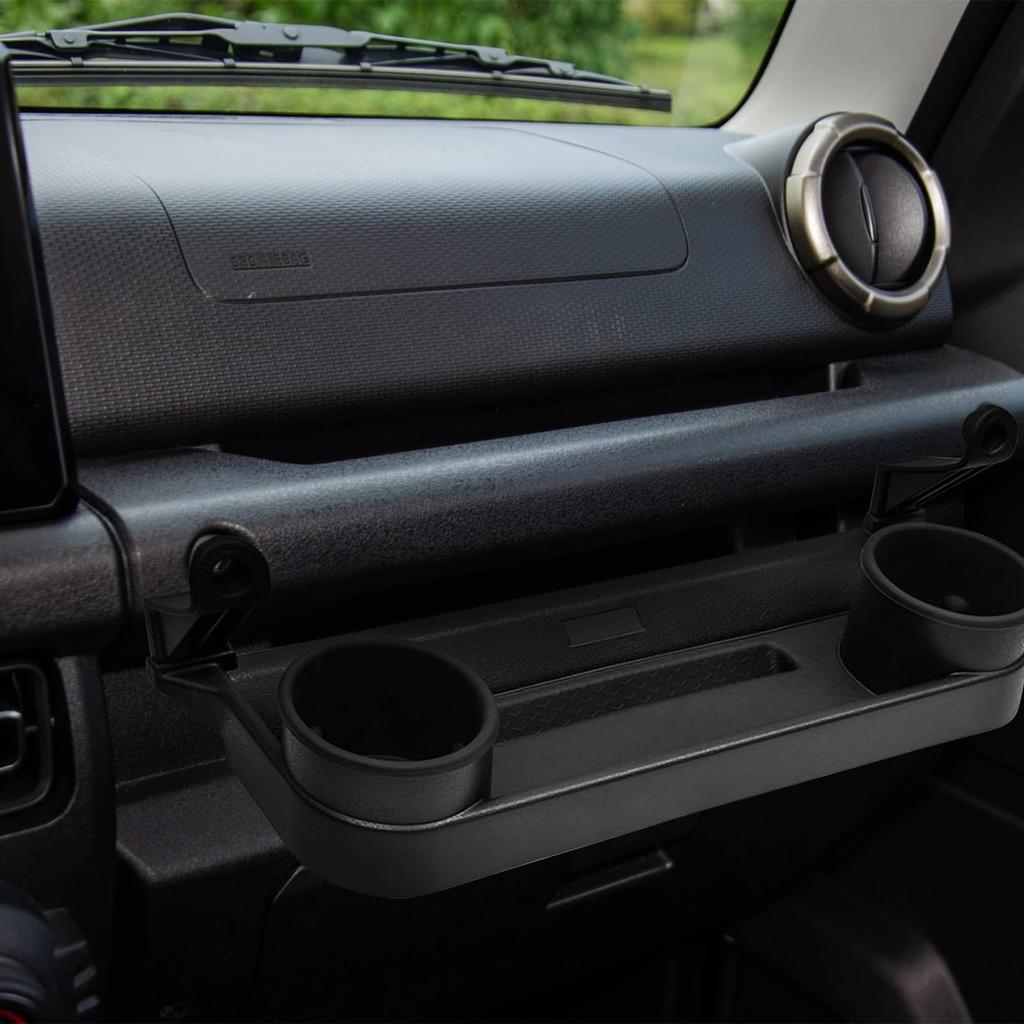 Jimny Passenger Seat Front Table with Drink Holder and Assist Grip Storage and Additional Storage Compatible with Suzuki and Nomad Includes Tools and