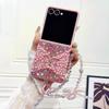 Custodia per cellulare con farfalla di perla e diamanti scintillanti per Samsung Z FLIP7 catena di perline strass Z FLIP6/5 sensazione di pelle