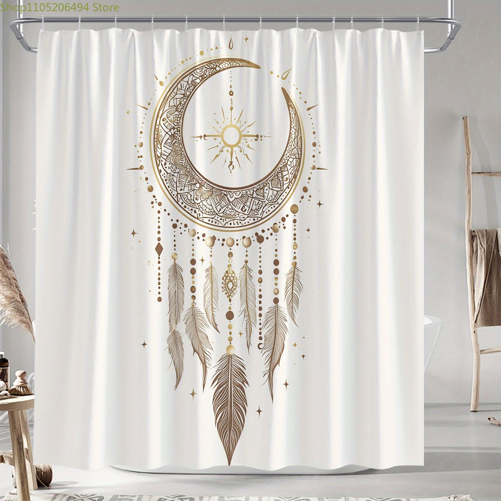 

1Pc Dreamy Moon And Feather Pattern Shower Curtain, Digital Print High-End Elegant Vintage Bathroom Curtain, No Drilling Extra W60H190(CM)-1 Pcs