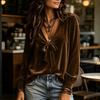 Women's V-Neck Tie Front Blouse Elegant Casual Top for Everyday Wear