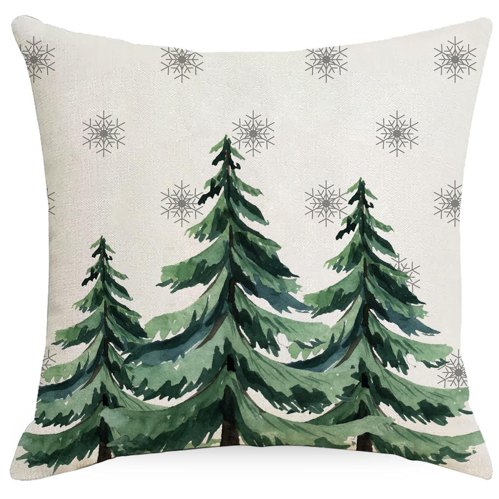 Christmas Linen Throw Pillow Cover Christmas Tree Snowflake Holiday Home Decor Gift Sofa Cushion Cushion Cover