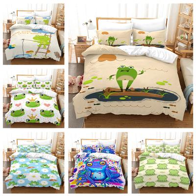 Juego de cama 3D Individual/Doble de dibujos animados de rana para habitación infantil, funda nórdica de plumón de 2/3 piezas AU140 * 210 Tamaño Completo Estampado de Animales de Dibujos Animados Textil Suave para el Hogar
